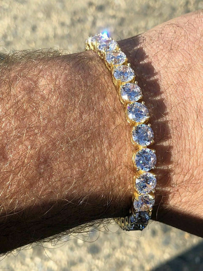 HarlemBling Mens Tennis Bracelet 14k Yellow Gold Over Solid 925 Silver 7mm 35ct Man Made Diamond