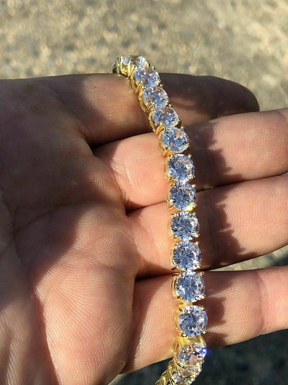 HarlemBling Mens Tennis Bracelet 14k Yellow Gold Over Solid 925 Silver 7mm 35ct Man Made Diamond