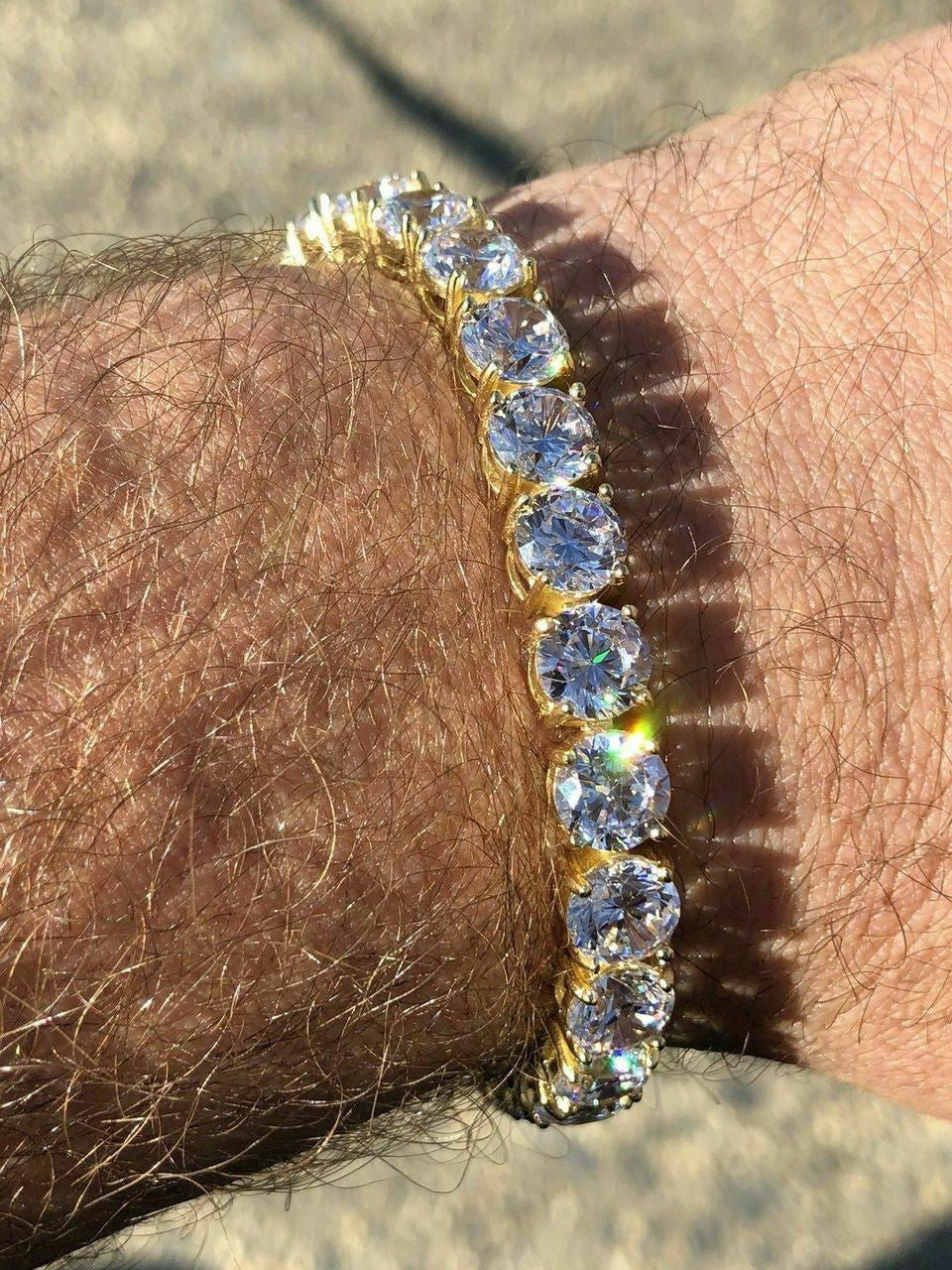 HarlemBling Mens Tennis Bracelet 14k Yellow Gold Over Solid 925 Silver 7mm 35ct Man Made Diamond