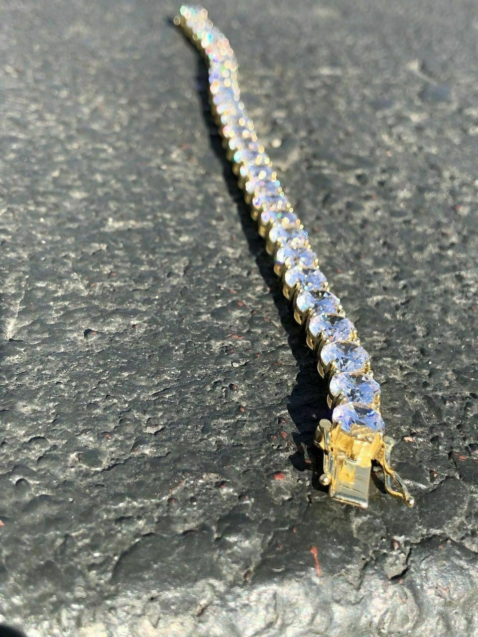 HarlemBling Mens Tennis Bracelet 14k Yellow Gold Over Solid 925 Silver 7mm 35ct Man Made Diamond