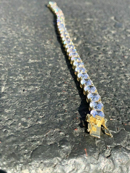 HarlemBling Mens Tennis Bracelet 14k Yellow Gold Over Solid 925 Silver 7mm 35ct Man Made Diamond