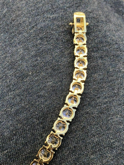 HarlemBling Mens Tennis Bracelet 14k Yellow Gold Over Solid 925 Silver 7mm 35ct Man Made Diamond