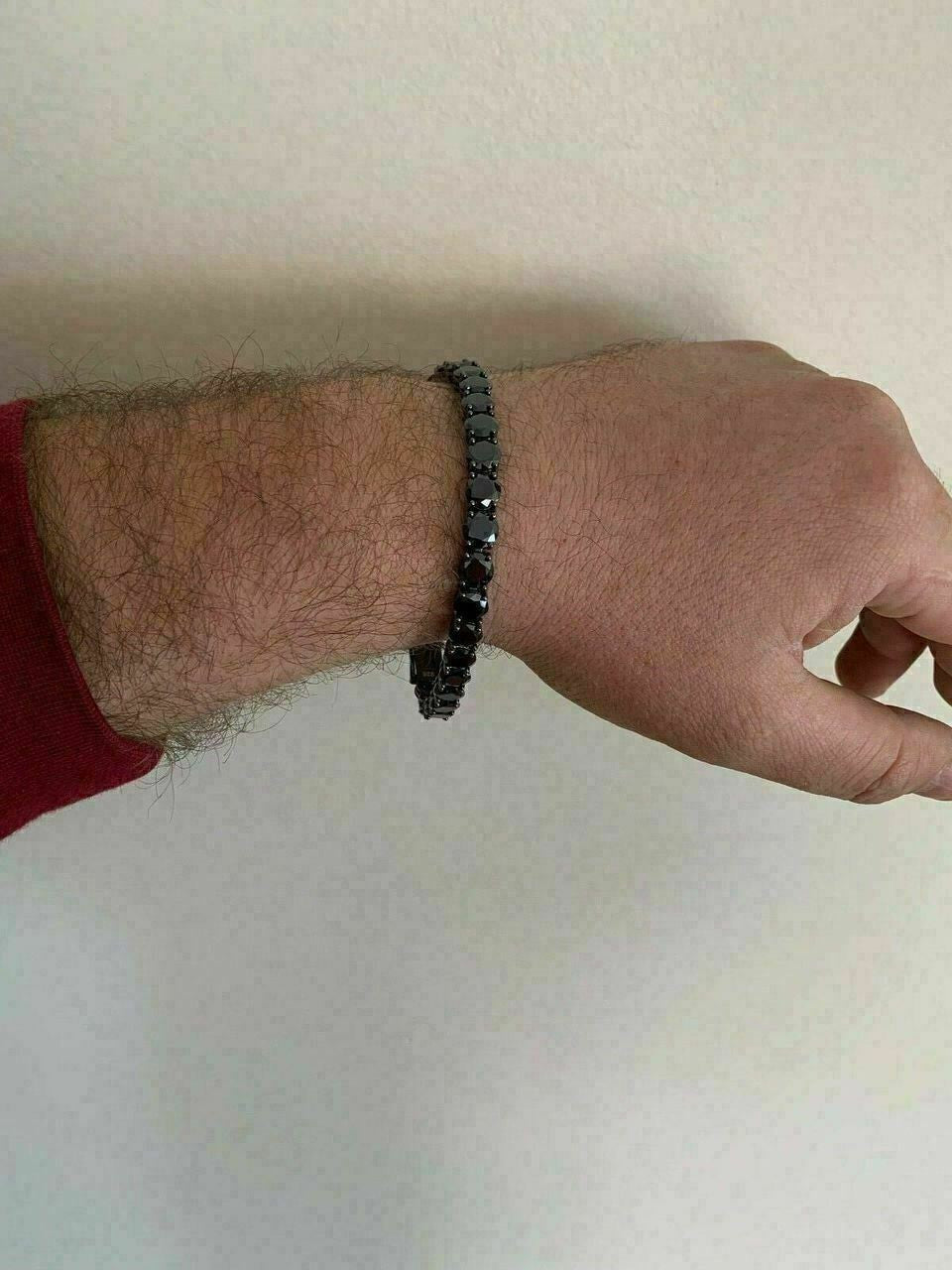 HarlemBling Mens Tennis Bracelet 925 Silver 7mm Man Made Black Diamond Tennis Bracelet 8.5