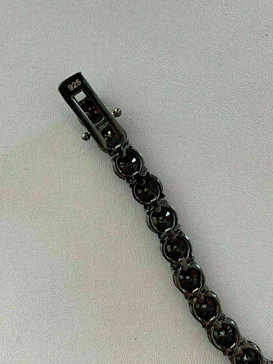 HarlemBling Mens Tennis Bracelet 925 Silver 7mm Man Made Black Diamond Tennis Bracelet 8.5
