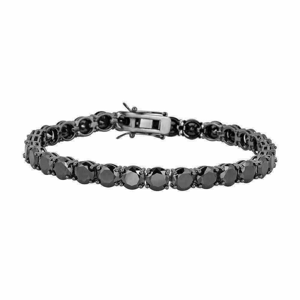 HarlemBling Mens Tennis Bracelet 925 Silver 7mm Man Made Black Diamond Tennis Bracelet 8.5