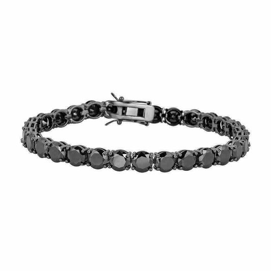 HarlemBling Mens Tennis Bracelet 925 Silver 7mm Man Made Black Diamond Tennis Bracelet 8.5