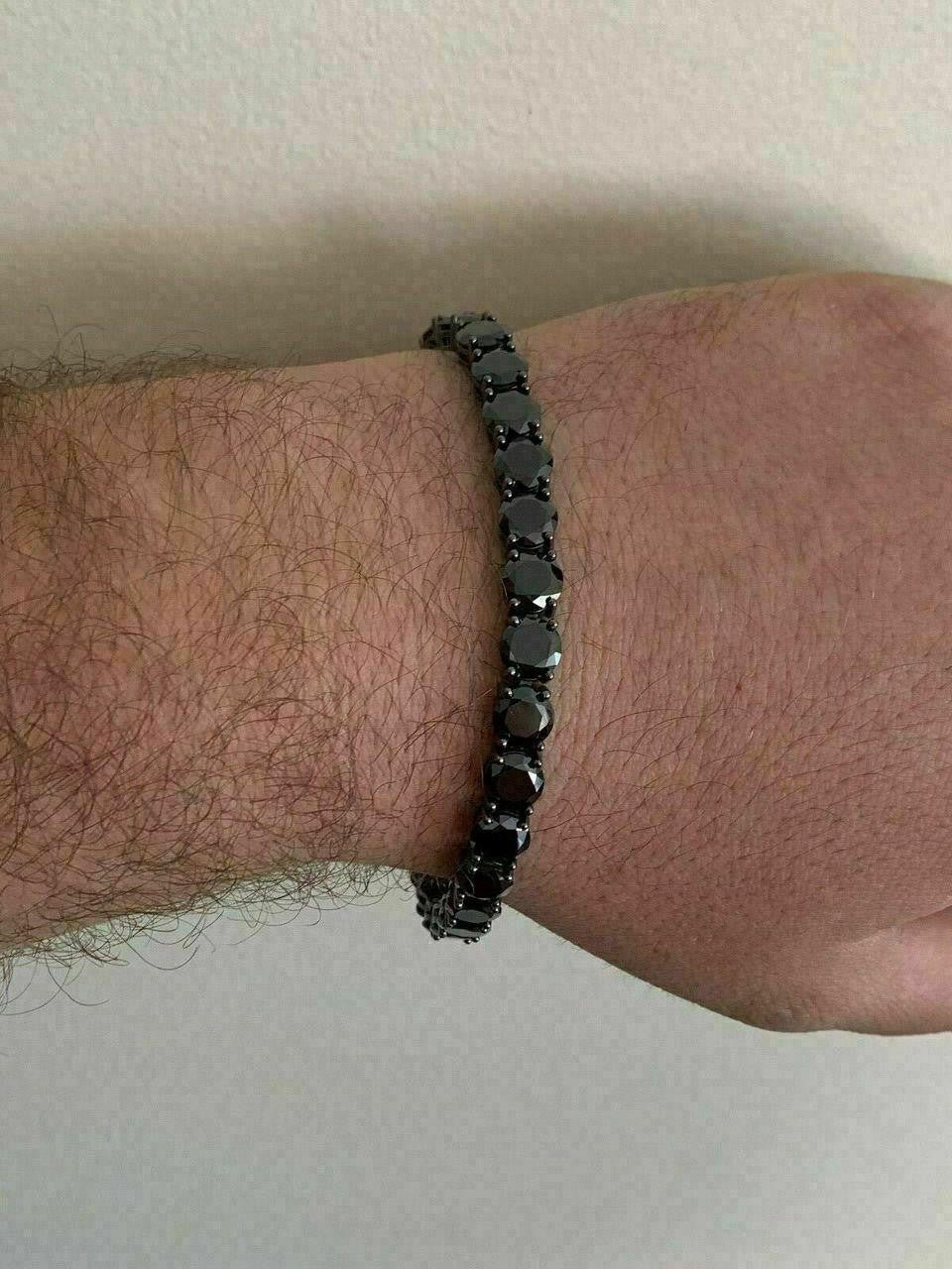 HarlemBling Mens Tennis Bracelet 925 Silver 7mm Man Made Black Diamond Tennis Bracelet 8.5