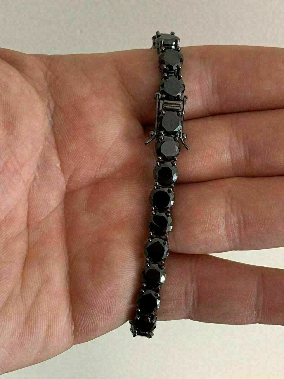 HarlemBling Mens Tennis Bracelet 925 Silver 7mm Man Made Black Diamond Tennis Bracelet 8.5