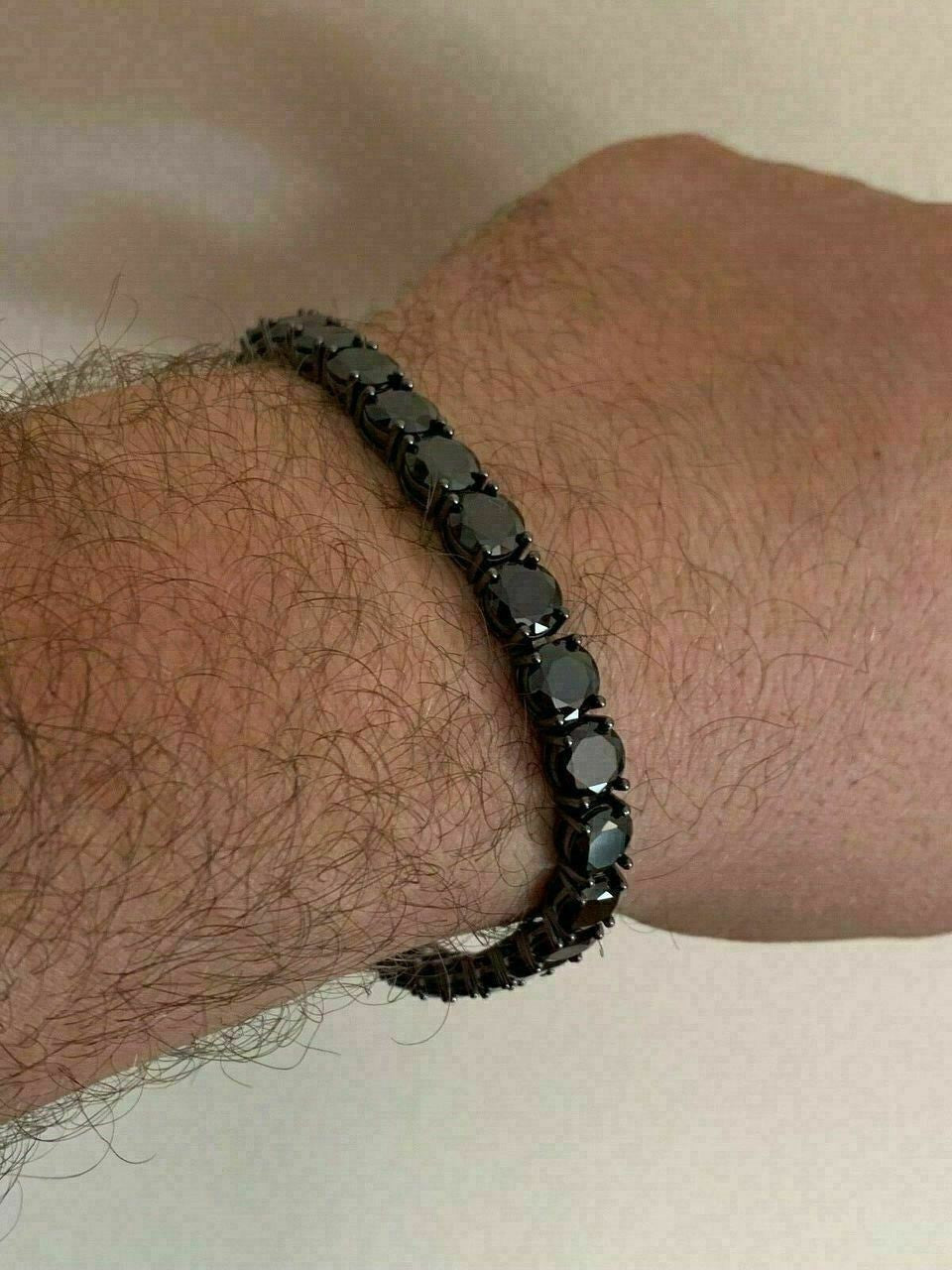 HarlemBling Mens Tennis Bracelet 925 Silver 7mm Man Made Black Diamond Tennis Bracelet 8.5