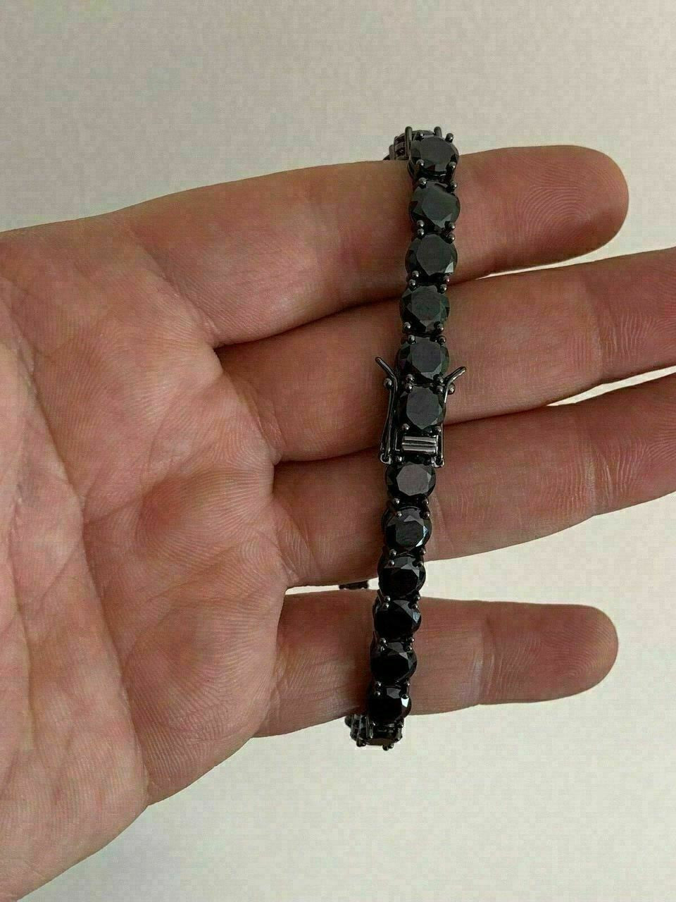 HarlemBling Mens Tennis Bracelet 925 Silver 7mm Man Made Black Diamond Tennis Bracelet 8.5