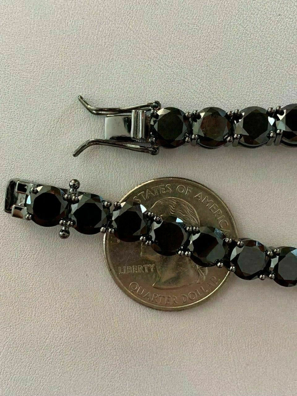 HarlemBling Mens Tennis Bracelet 925 Silver 7mm Man Made Black Diamond Tennis Bracelet 8.5