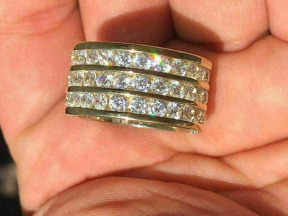 HarlemBling Mens Tennis Ring 14k Gold Over Solid 925 Silver Diamond Pinky Wedding Band REAL