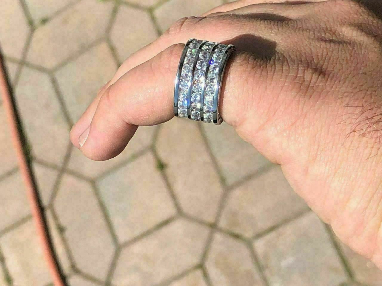 HarlemBling Mens Tennis Ring 14k Gold Over Solid 925 Silver Diamond Pinky Wedding Band REAL