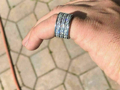 HarlemBling Mens Tennis Ring 14k Gold Over Solid 925 Silver Diamond Pinky Wedding Band REAL