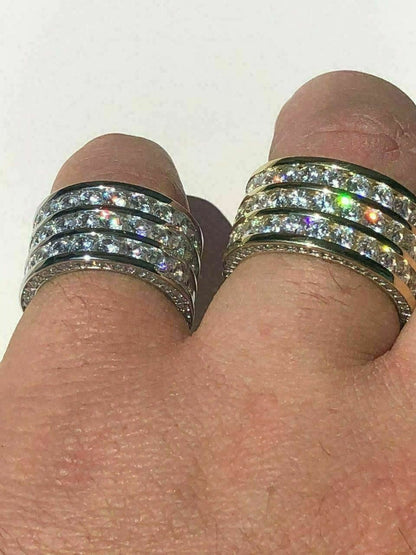 HarlemBling Mens Tennis Ring 14k Gold Over Solid 925 Silver Diamond Pinky Wedding Band REAL