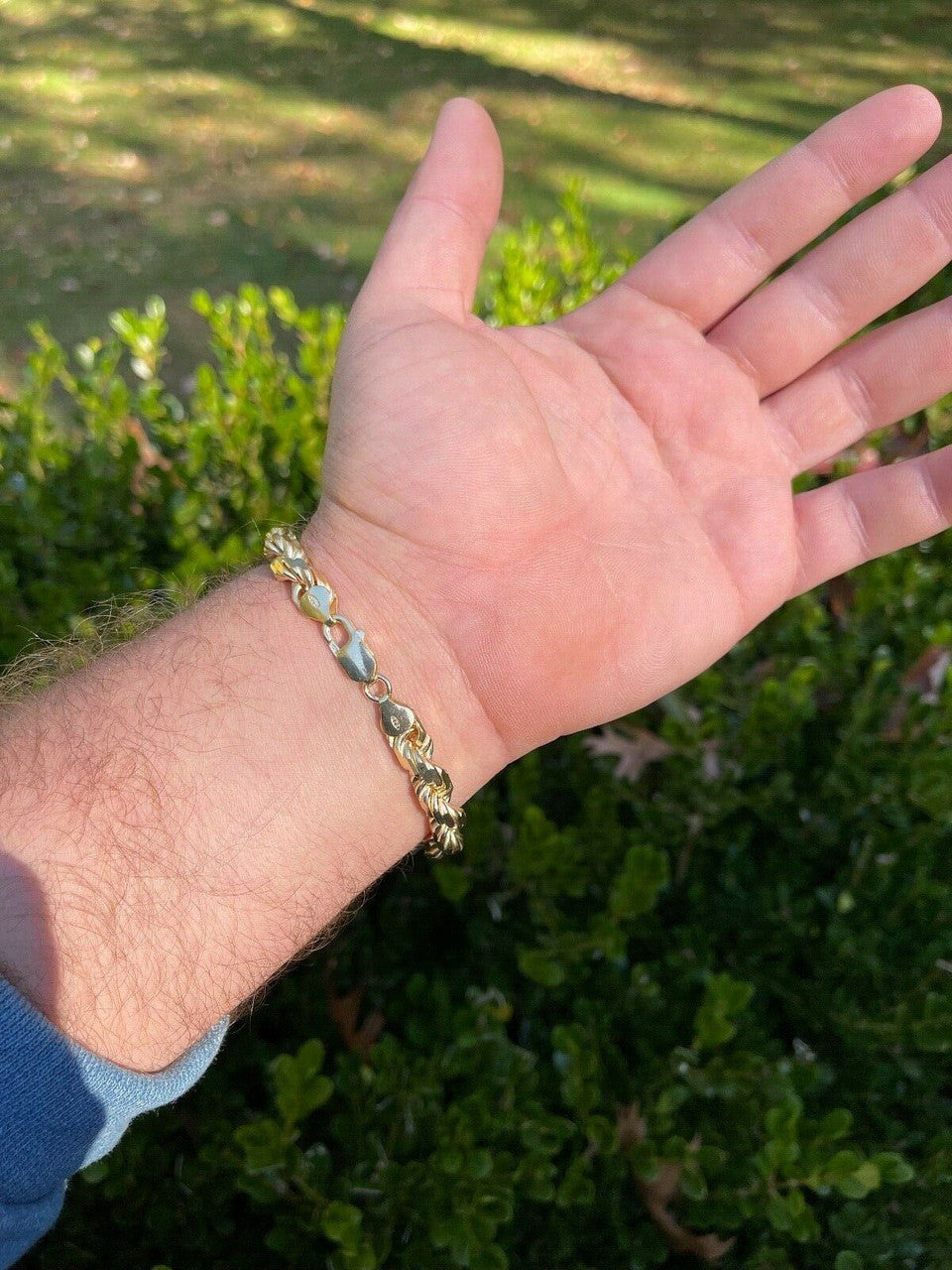 HarlemBling Mens Thick 8mm Rope Bracelet 14k Gold Vermeil Real Solid 925 Sterling Silver 42g