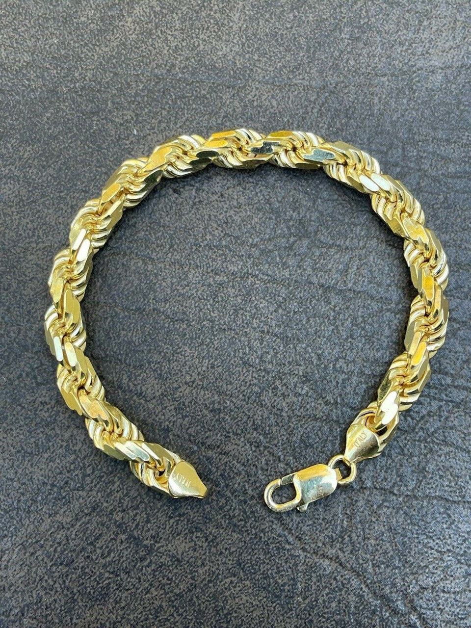 HarlemBling Mens Thick 8mm Rope Bracelet 14k Gold Vermeil Real Solid 925 Sterling Silver 42g