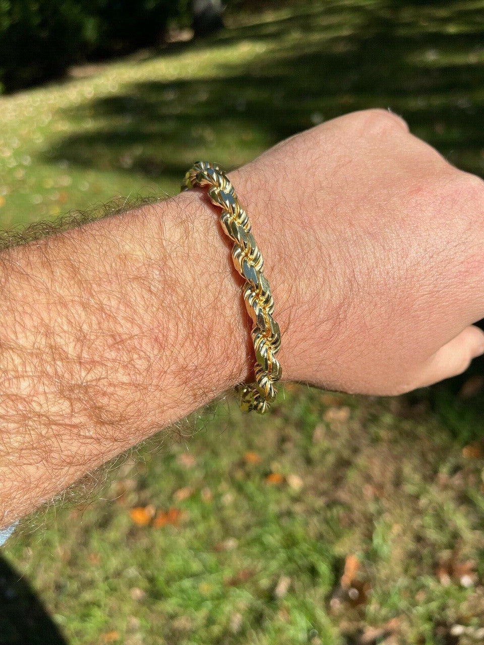 HarlemBling Mens Thick 8mm Rope Bracelet 14k Gold Vermeil Real Solid 925 Sterling Silver 42g