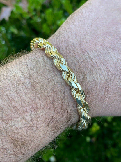 HarlemBling Mens Thick 8mm Rope Bracelet 14k Gold Vermeil Real Solid 925 Sterling Silver 42g