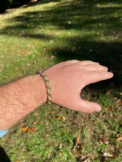 HarlemBling Mens Thick 8mm Rope Bracelet 14k Gold Vermeil Real Solid 925 Sterling Silver 42g