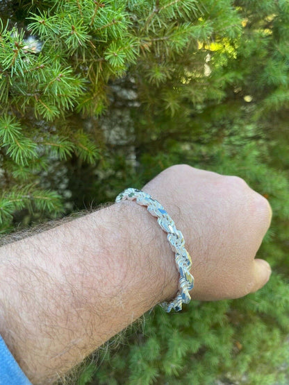 HarlemBling Mens Thick 8mm Rope Bracelet Real Solid 925 Sterling Silver 8.5 42 Grams ITALY