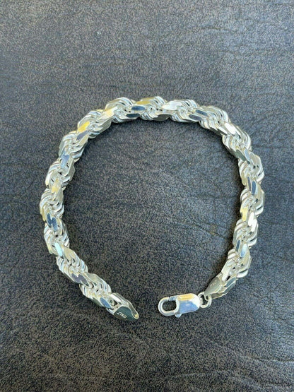 HarlemBling Mens Thick 8mm Rope Bracelet Real Solid 925 Sterling Silver 8.5 42 Grams ITALY