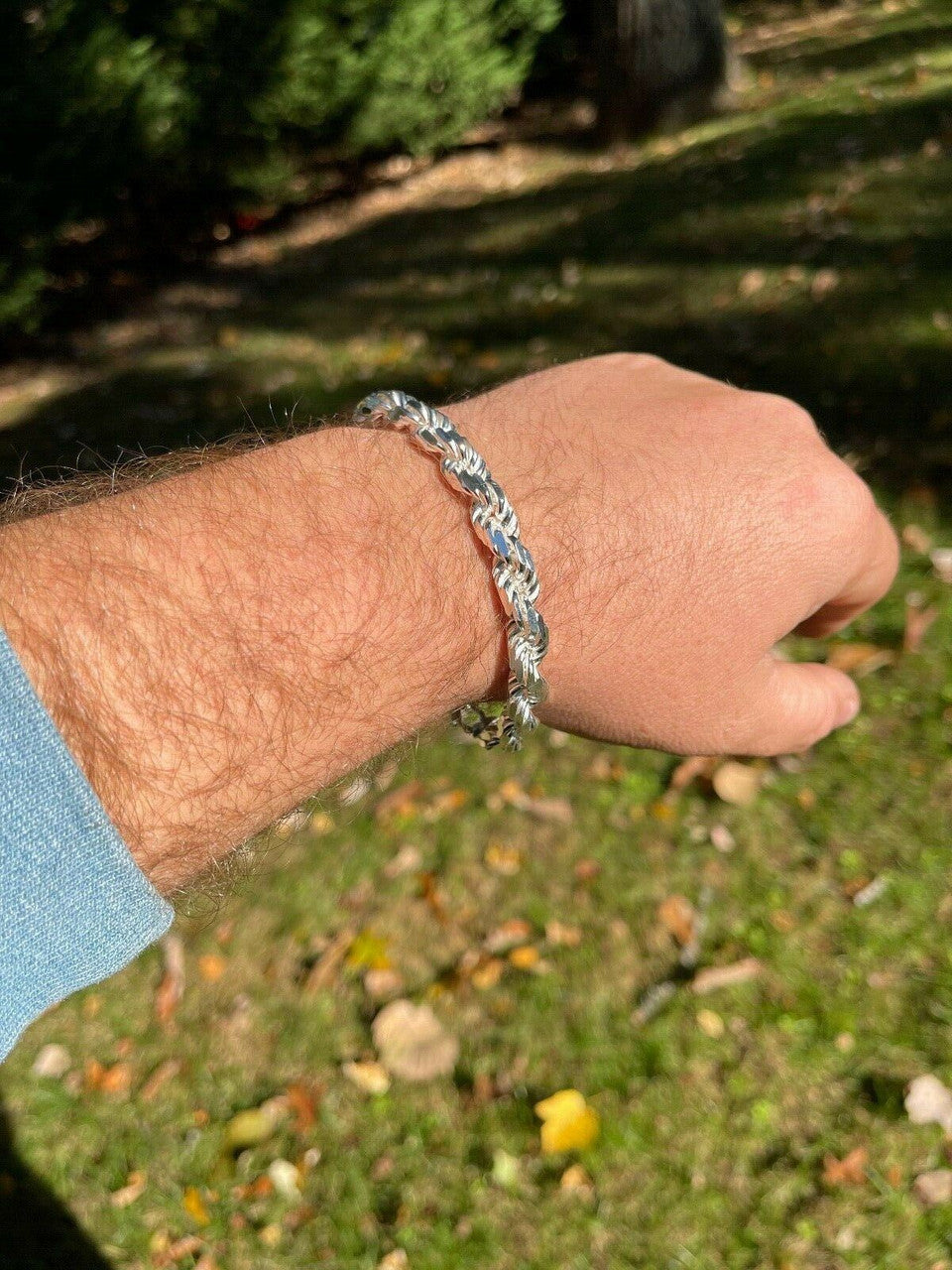 HarlemBling Mens Thick 8mm Rope Bracelet Real Solid 925 Sterling Silver 8.5 42 Grams ITALY