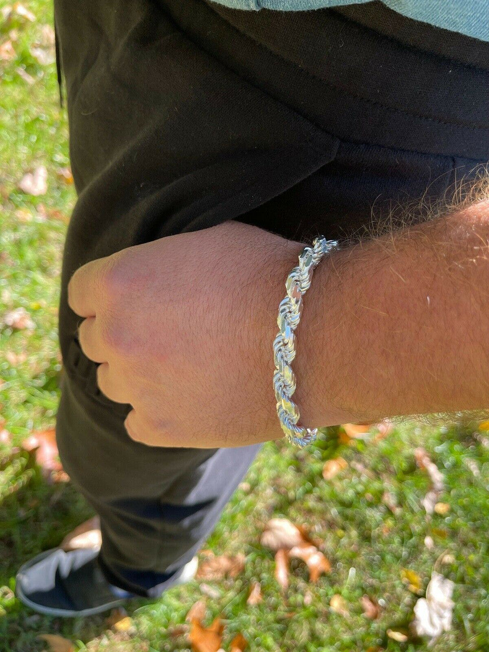 HarlemBling Mens Thick 8mm Rope Bracelet Real Solid 925 Sterling Silver 8.5 42 Grams ITALY