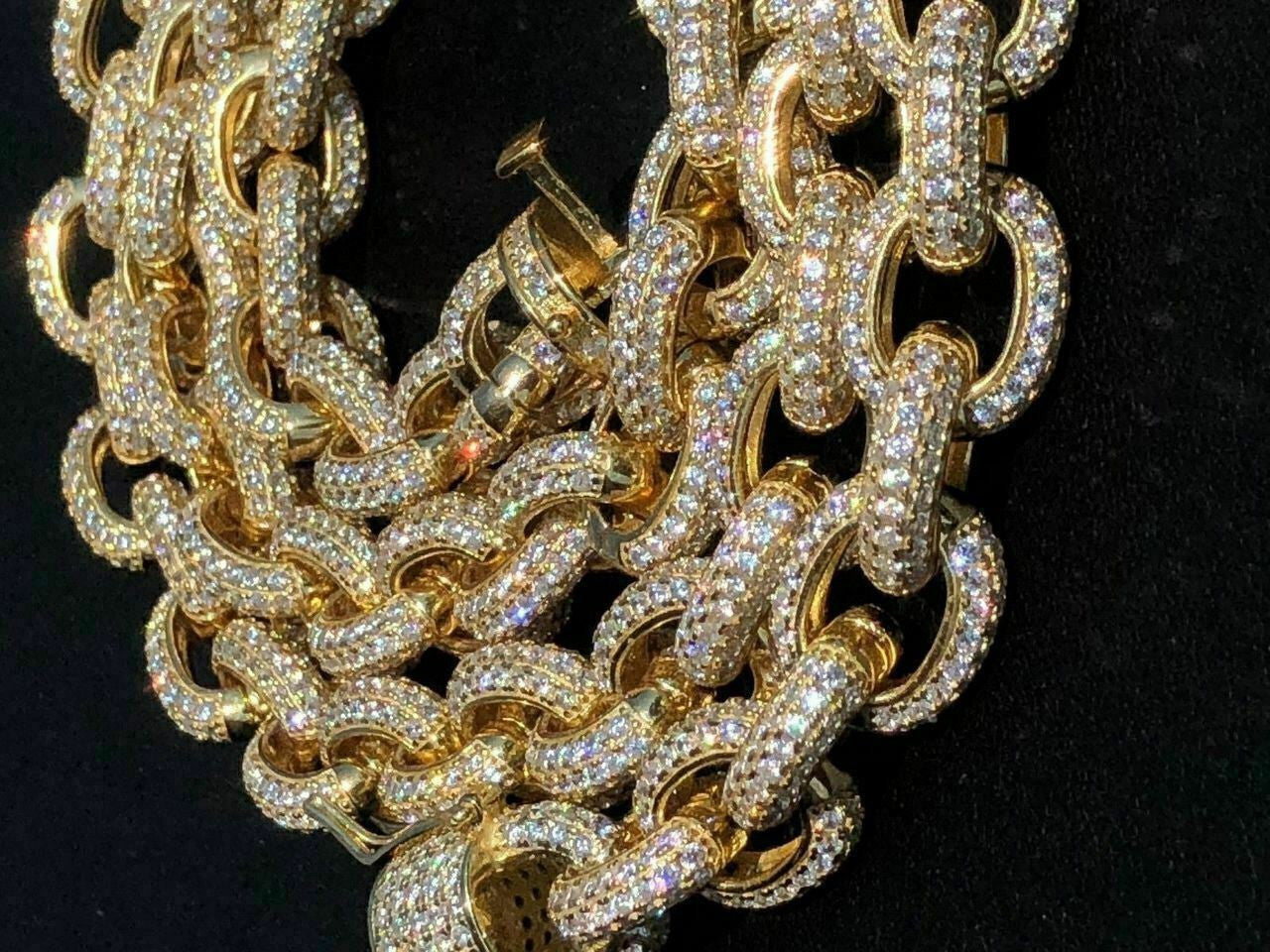 HarlemBling Mens Thick Heavy Rolo Chain 14k Gold Over Solid 925 Sterling Silver Diamonds ICY