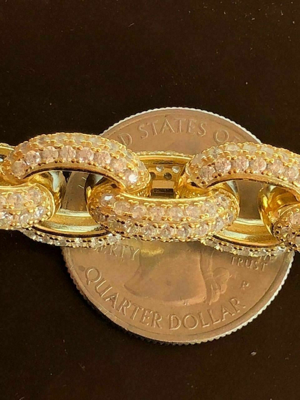 HarlemBling Mens Thick Heavy Rolo Chain 14k Gold Over Solid 925 Sterling Silver Diamonds ICY