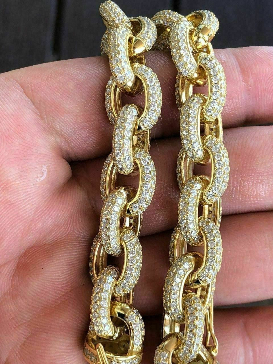 Mens Thick Heavy Rolo Chain 14k Gold Over Solid 925 Sterling Mens Thick Heavy Rolo Chain 14k Gold Over Solid 925 Sterling