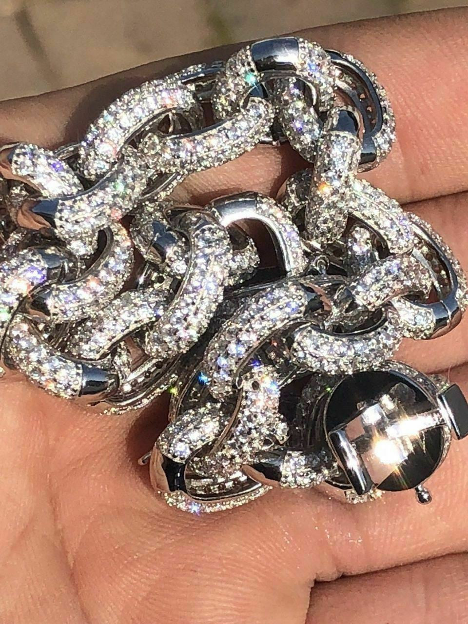 HarlemBling Mens Thick Hip Hop Rapper Rolo Bracelet Solid 925 Silver Diamonds ICY Fully Iced