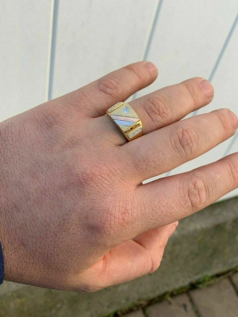 HarlemBling Mens Tri-Color 14k Yellow, Rose Gold, and 925 Silver Real Icy Ring Size 7-13 Pinky