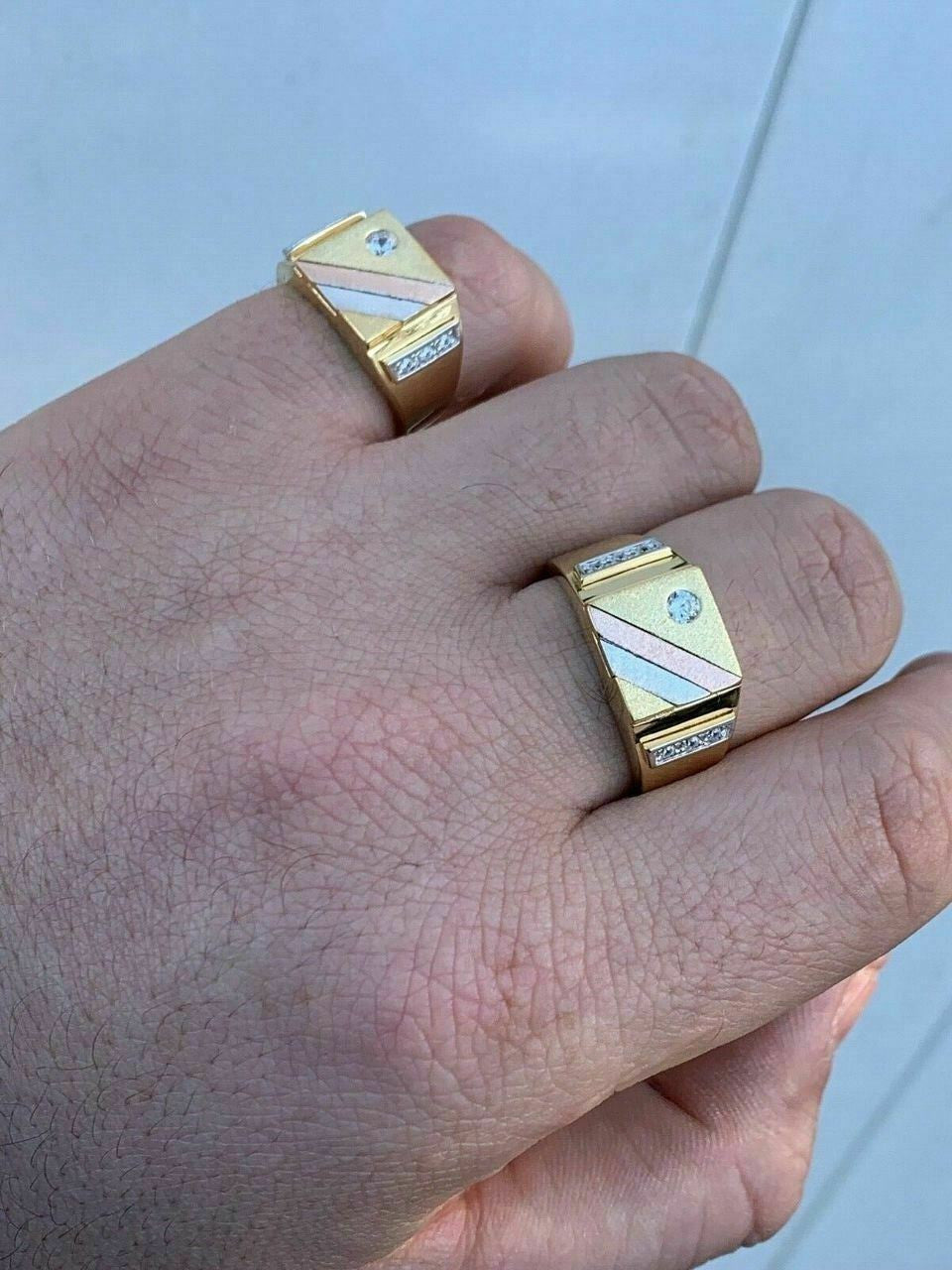 HarlemBling Mens Tri-Color 14k Yellow, Rose Gold, and 925 Silver Real Icy Ring Size 7-13 Pinky