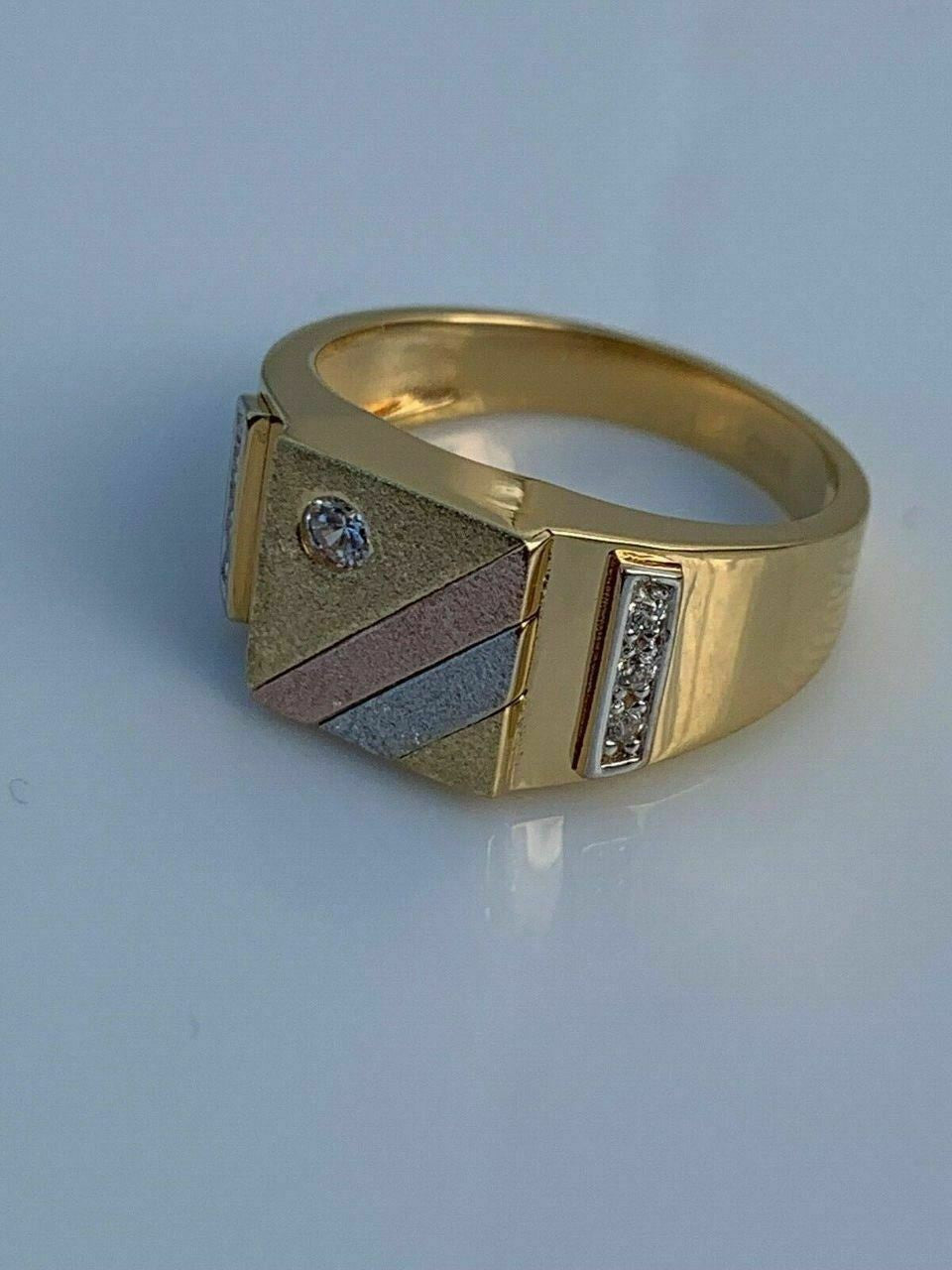 HarlemBling Mens Tri-Color 14k Yellow, Rose Gold, and 925 Silver Real Icy Ring Size 7-13 Pinky