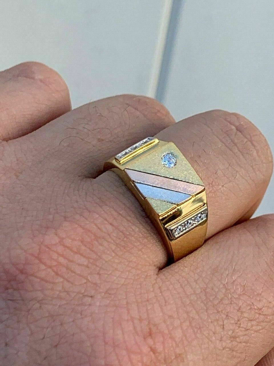 HarlemBling Mens Tri-Color 14k Yellow, Rose Gold, and 925 Silver Real Icy Ring Size 7-13 Pinky