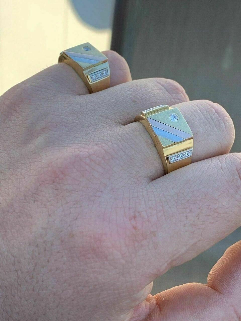 HarlemBling Mens Tri-Color 14k Yellow, Rose Gold, and 925 Silver Real Icy Ring Size 7-13 Pinky