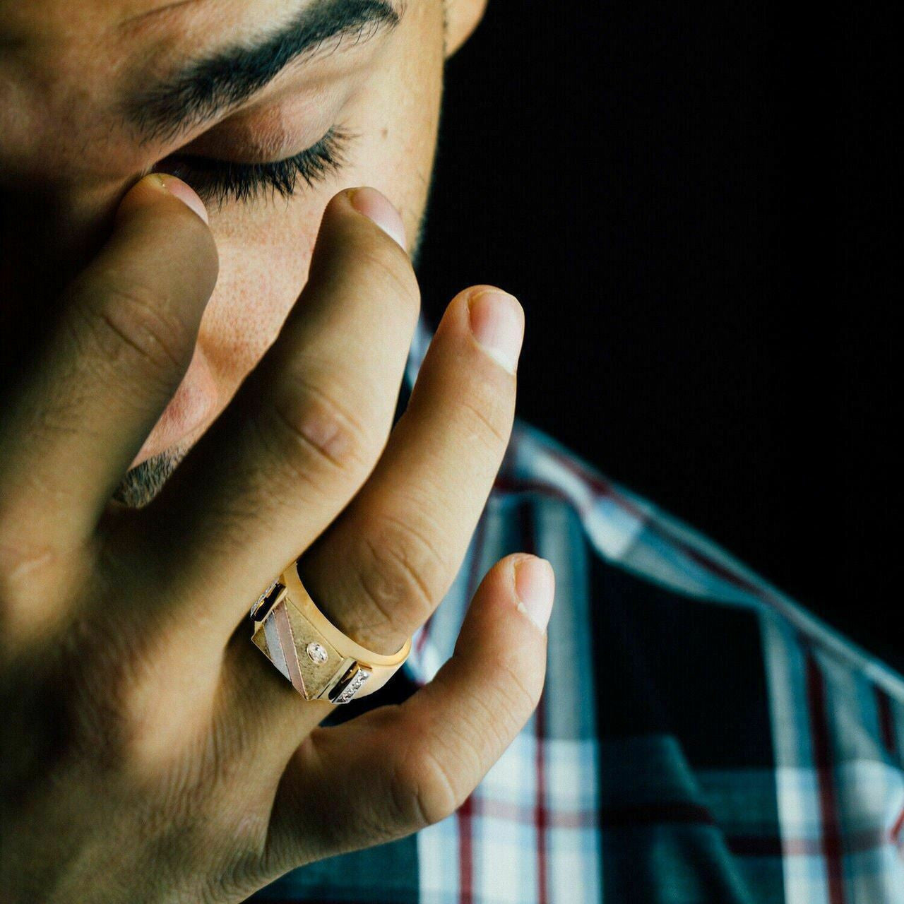 HarlemBling Mens Tri-Color 14k Yellow, Rose Gold, and 925 Silver Real Icy Ring Size 7-13 Pinky