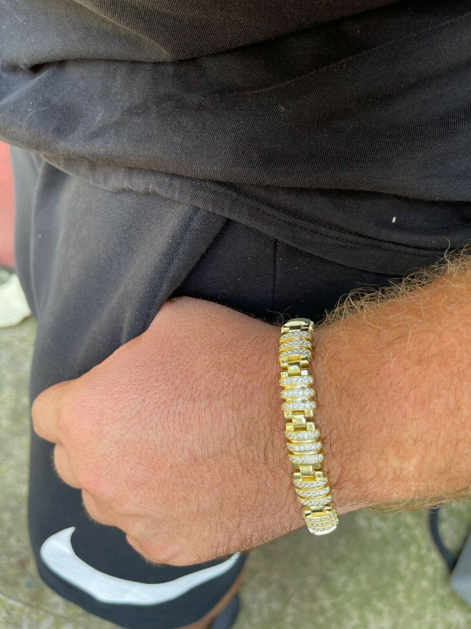 HarlemBling Mens Unique Custom Bracelet Real 14k Gold Vermeil 925 Silver Iced Diamond Out