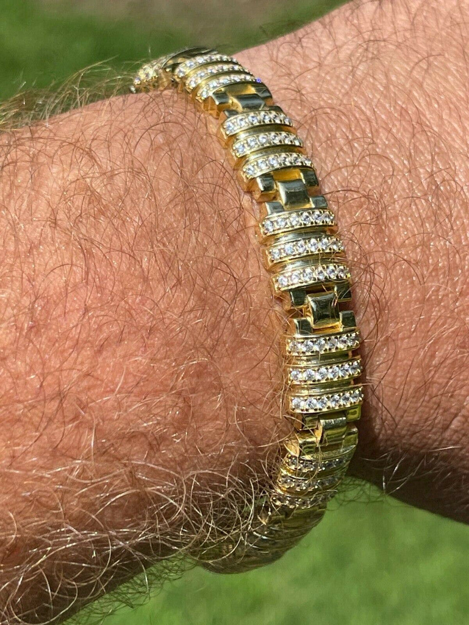 HarlemBling Mens Unique Custom Bracelet Real 14k Gold Vermeil 925 Silver Iced Diamond Out