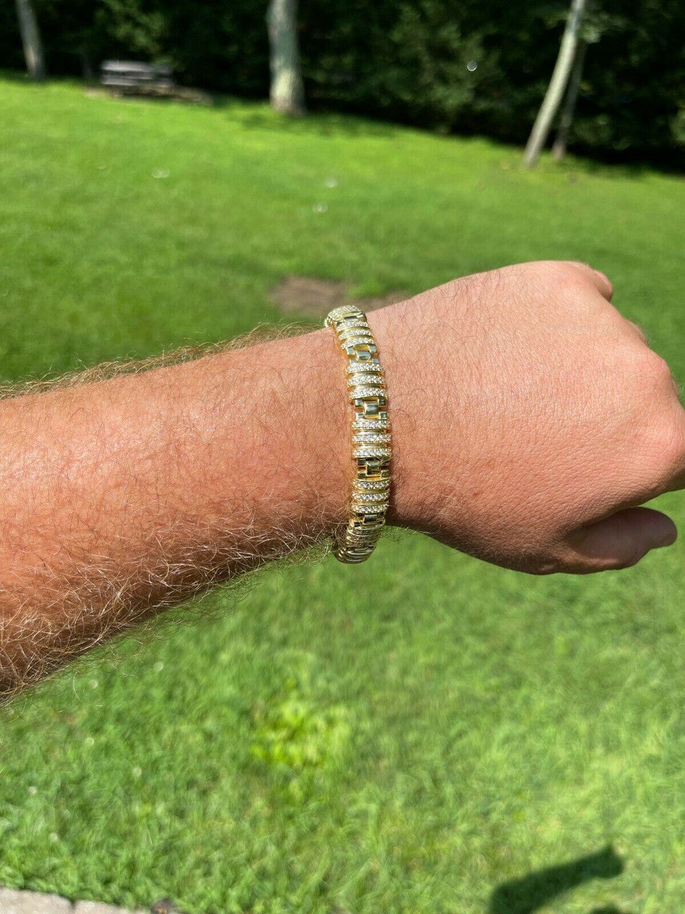 HarlemBling Mens Unique Custom Bracelet Real 14k Gold Vermeil 925 Silver Iced Diamond Out