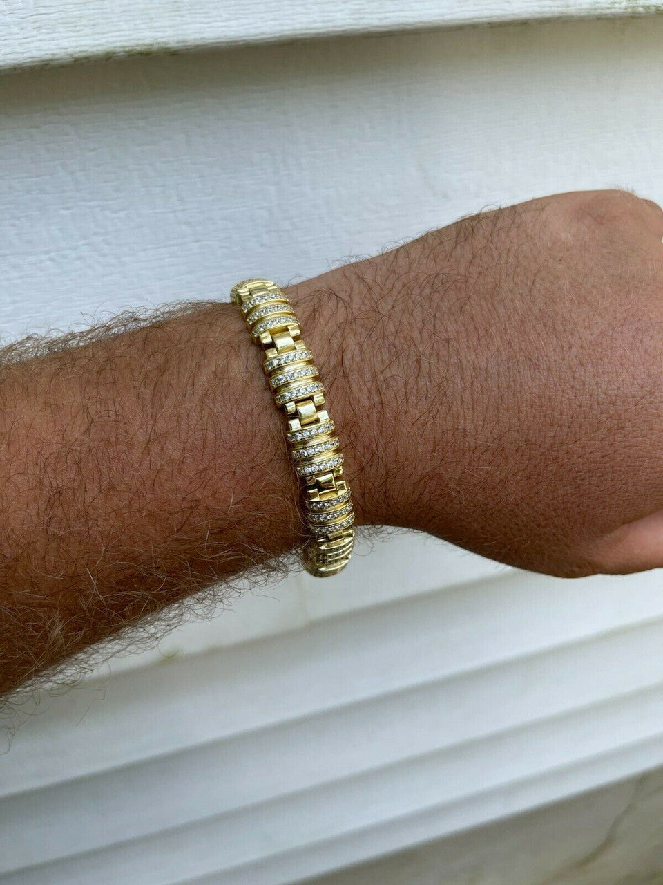 HarlemBling Mens Unique Custom Bracelet Real 14k Gold Vermeil 925 Silver Iced Diamond Out