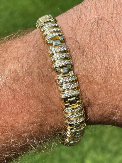 HarlemBling Mens Unique Custom Bracelet Real 14k Gold Vermeil 925 Silver Iced Diamond Out