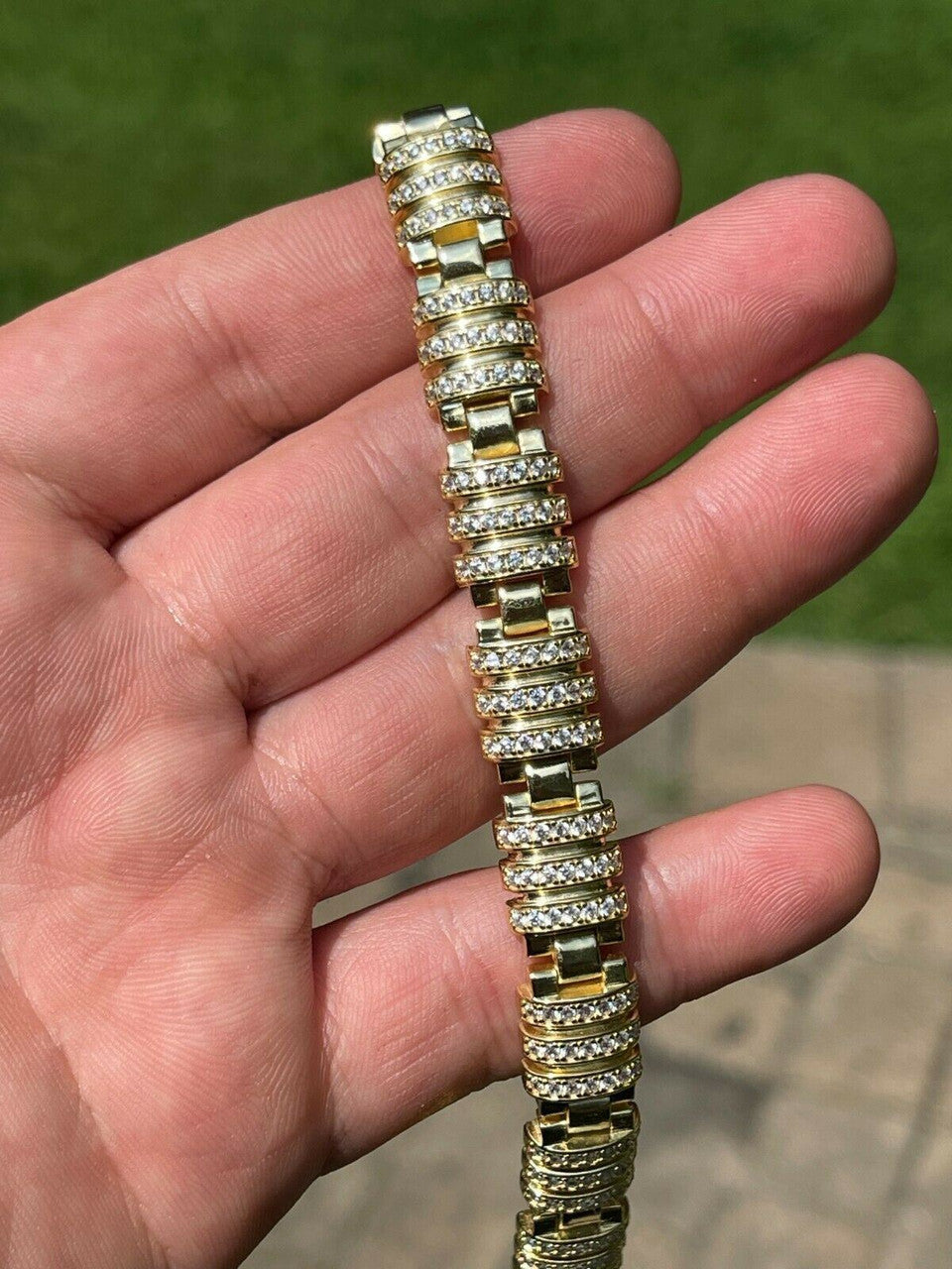 HarlemBling Mens Unique Custom Bracelet Real 14k Gold Vermeil 925 Silver Iced Diamond Out