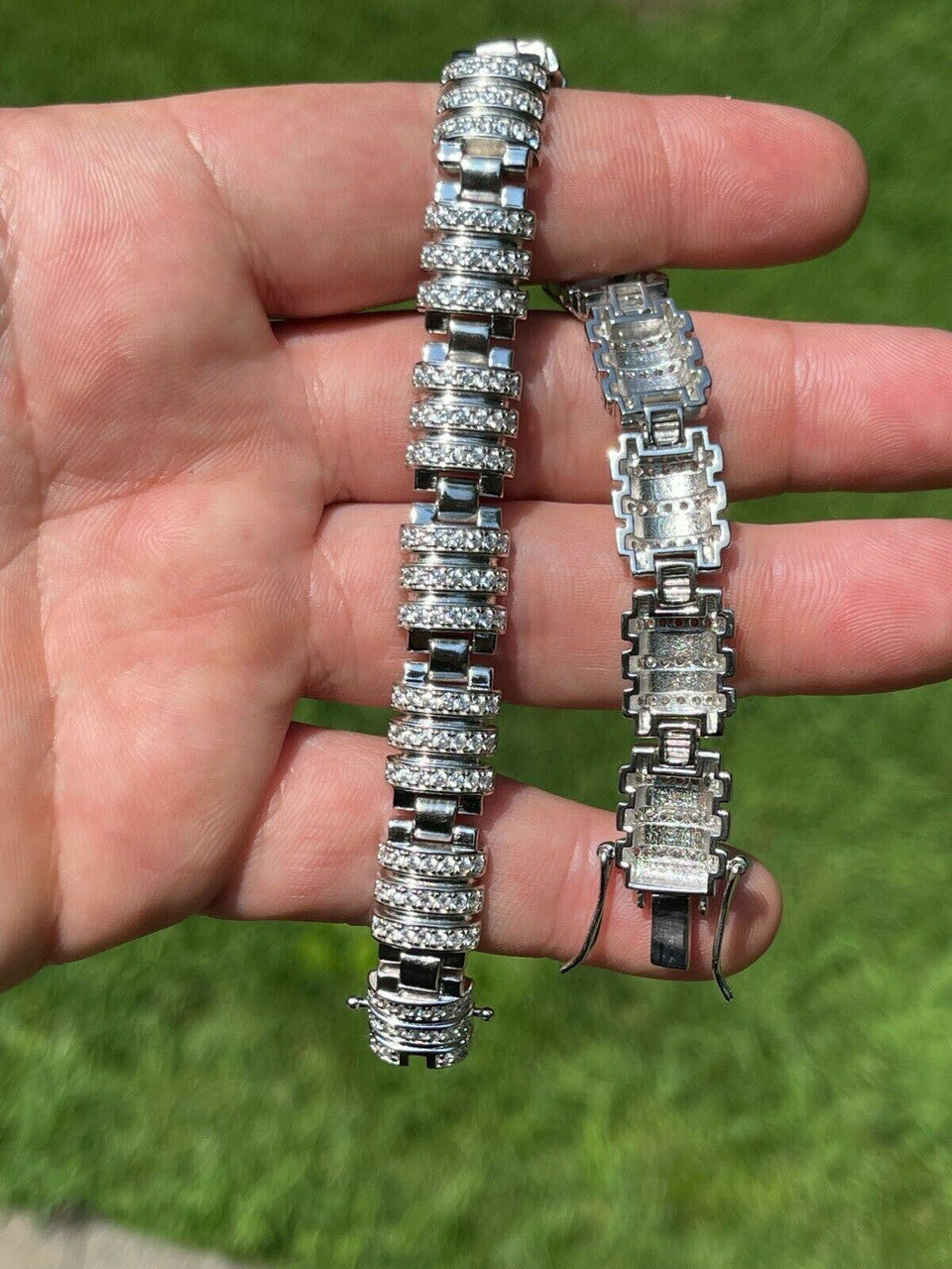 HarlemBling Mens Unique Custom Bracelet Real Solid 925 Sterling Silver Iced Diamond Out