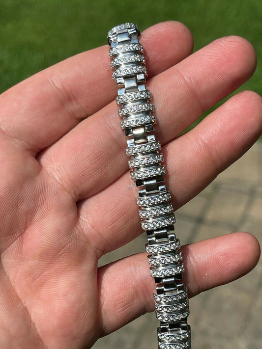 HarlemBling Mens Unique Custom Bracelet Real Solid 925 Sterling Silver Iced Diamond Out