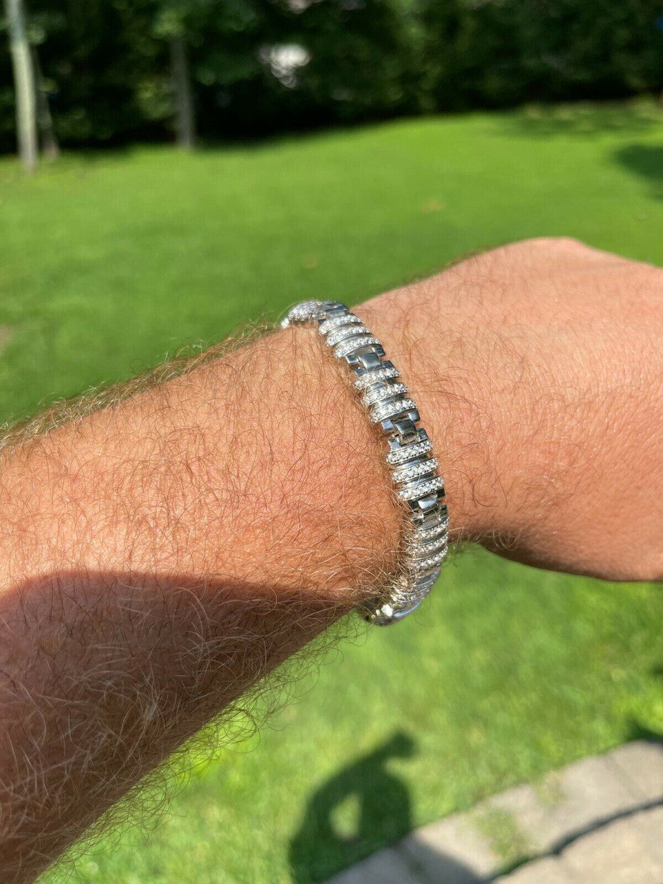 HarlemBling Mens Unique Custom Bracelet Real Solid 925 Sterling Silver Iced Diamond Out