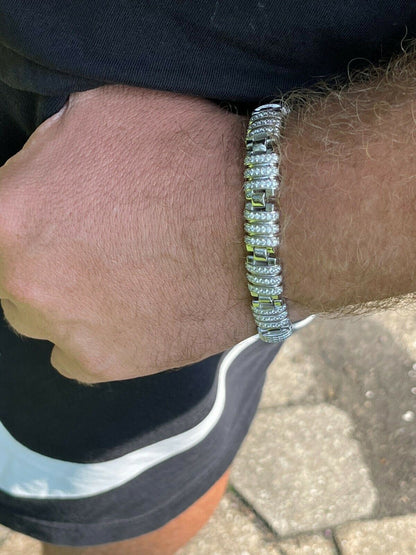 HarlemBling Mens Unique Custom Bracelet Real Solid 925 Sterling Silver Iced Diamond Out