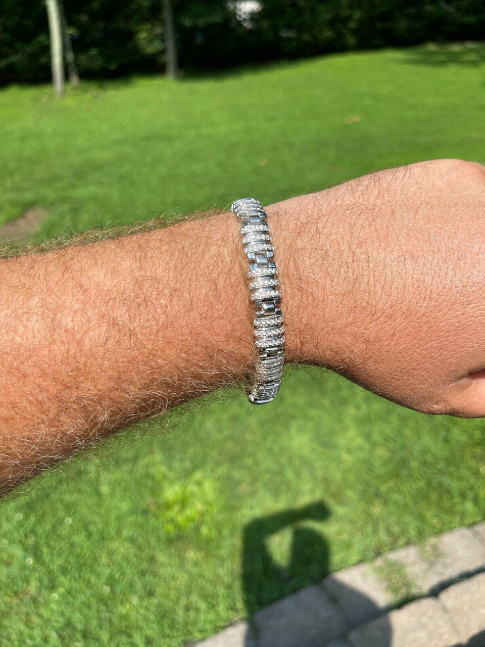 HarlemBling Mens Unique Custom Bracelet Real Solid 925 Sterling Silver Iced Diamond Out