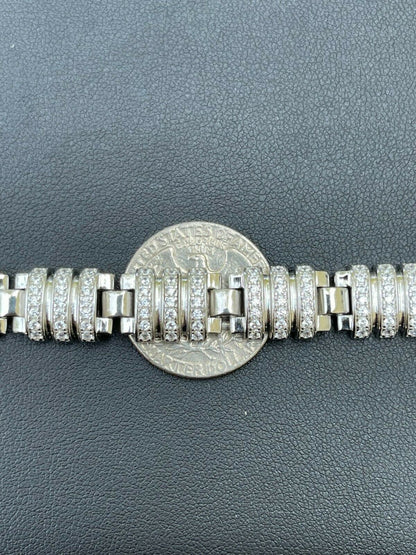 HarlemBling Mens Unique Custom Bracelet Real Solid 925 Sterling Silver Iced Diamond Out